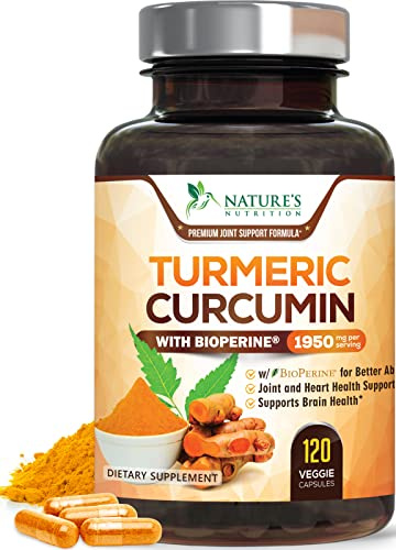 Turmeric Curcumin Supplement 95% Curcuminoids - 1800mg Organic Turmeric Per Serving - BioPerine Black Pepper Extract for Best Absorption, Natural Joint Support, Non-GMO, Bottled in USA - 120 Capsules