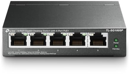 TP-Link TL-SG1005P, 5 Port Gigabit PoE Switch, 4 PoE+ Ports @65W, Desktop, Plug & Play, Sturdy Metal w/ Shielded Ports, Fanless, QoS & IGMP Snooping