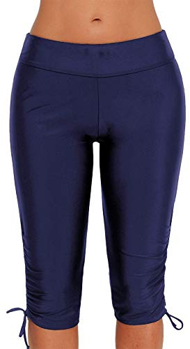 TMEOG Dam baddräkt shorts sport snabbtorkande boardshorts badbyxor med hög midja enfärgad S–XXL, blå, XXL