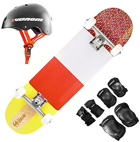 Venom Skateboards for Kids with Skate Helmet and Pads Pack - Skateboard Accessories - Skateboard kids Boys Skateboard Girls Junior Ice Lolly - 7.25 Inc Junior Pads & Small Helmet Set