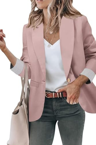 Genhoo Womens Blazers for Work Professional Casual Blazers 3/4 Sleeve Cardigan Office Suit Jacket Pink Medium