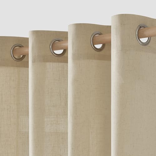 MIULEE Tende per Interni Tenda Camera da Letto Soggiorno Lino Finestre Con Occhielli Tenda a Pannello Traslucido Adatte Moderne Trasparente Tende Cucina Beige 140 x 260 CM