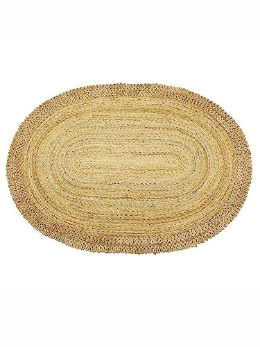 carpetfine Tappeto di Iuta Luca Ovale colore naturale Beige 120x170 cm tessuto a mano di iuta | Tappeto naturale stile boho Tappeto Ovale a tessitura piatta per soggiorno e camera da letto