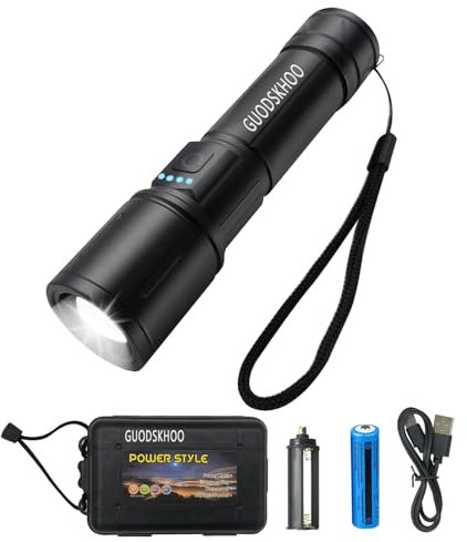 GUODSKHOO Lampe de Poche Led Ultra Puissante, 3 Modes lampe de Poche Rechargeable, Tactique Flashlight D'éclairage pour Camping Randonnée Urgence