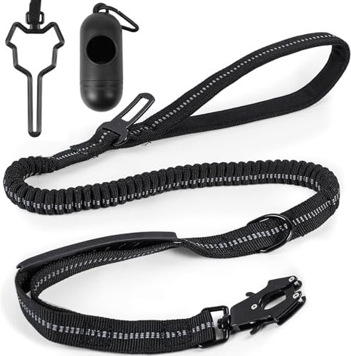 NANSIKE Taktische Hundeleine,Hundeanschnaller Auto,110-160cm Elastisch Ruckdämpfer Reflektierend Hundeleine für Großen Mittelgroße Hunde