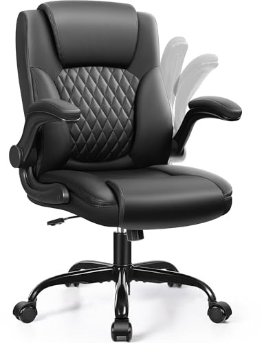 Leather Office Chair, PU Home Computer Desk Chairs with Ergonomic Back Support, 360°Swivel Free，Small Gmaing Chair with Wheels and Adjustable Armrests, for Short People Use, Black