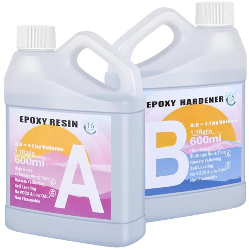 1200ml Epoxy Resin Kit - Crystal Clear Resin and Hardener, No Yellowing, No Bubbles Casting with Mixing Sticks and Cups, Best for DIY, Crafts, Beginners, Easy Mix 1:1 Ratio