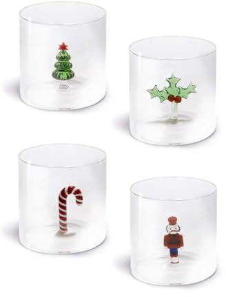 WD Lifestyle - Set 4 Bicchieri in Vetro Borosilicato 250ml con Decorazione Natalizia Interna (WD566NAT3)