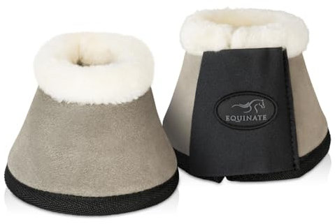Equinate Hufglocken Sunville mit Wildleder überzogen und synthetischem Lammfell XXL Grau - Robuste und stoßdämpfende Springglocken - Hufschutz für Training und Turniere - 2er Set