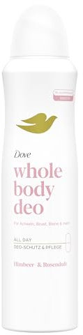 Dove Whole Body Deo Himbeer- & Rosenduft Deospray mit 0% Aluminiumsalze für Achseln, Brust, Beine und mehr 150 ml