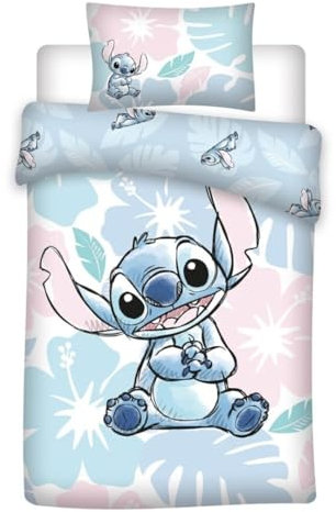 aymax Baby-Bettwäsche Stitch Flowers für Einzelbett, Bettbezug 100 x 140 cm + Kissenbezug 40 x 60 cm, 100 % Baumwolle