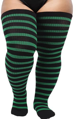 DRESHOW Plus Size Women Thigh High Socks Striped Over Knee Long Boot Stockings Knee High Socks Leg Warmers