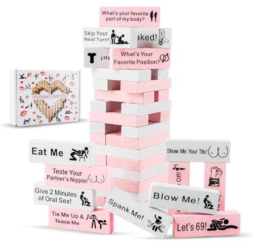 QIANAI Juego de Apilamiento Sexual para Adultos, 48 Bloques de Madera Bloques para Parejas, Juegos de Bloques de Torre, Juegos de Bloques de Torre, Juegos de Torre de Bloques para San Valentín (B)