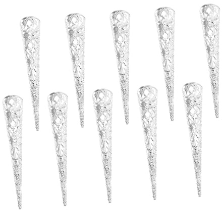 Gogogmee 10 piezas Anillos de Uñas Metálicos Huecos para Decoración de Dedos Accesorios de Punta Larga Plateados para Cosplay y Fiesta Halloween
