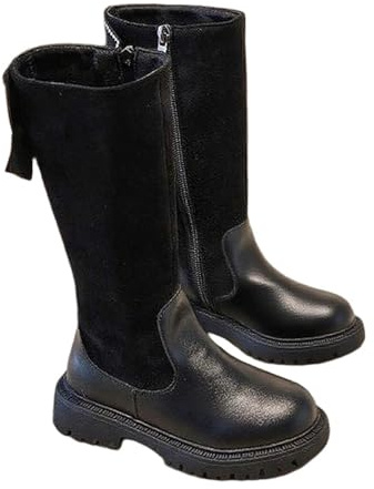 Stivali alti al ginocchio caldi per bambini e ragazze, per autunno e inverno, alla moda, punta tonda, cerniera laterale, stivali da combattimento, suola a capocorda elasticizzata, scarpe per scuola e