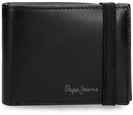 Pepe Jeans Luton Portafoglio con fascia elastica Nero 11,5x8,5x1 cm Pelle by Joumma Bags