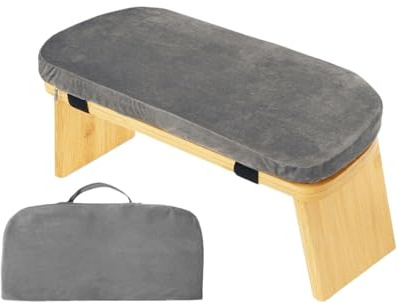 SHENJMAI Banco de meditación de Madera Banco de meditación Madera, Taburete Plegable for arrodillarse con Bolsa Transporte, portátil for Interiores, oficinas, hogares y Salas Ceremonia del té(Gray)