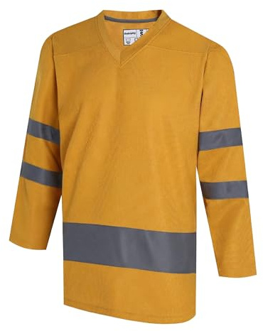 Gabiphy Blank Ice Hockey Jersey for Men Women Unisex Workout T-Shirts Athletic Retro Sport Game Outfits Long Sleeve Clothing Gold Jersey-Dark Gray Stripe,Men Size Large