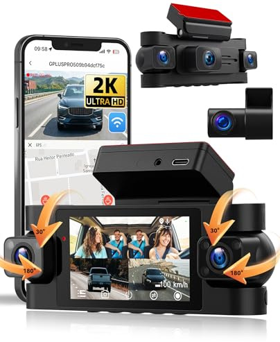 SIXWIN Dashcam 360° 4 Canaux Caméra Voiture – 2K Avant + 3×1080, Dashcam 3 avec WLAN & App, GPS, Vision Nocturne, Capteur G, Surveillance Stationnement 24/7, Enregistrement en Boucle – Universelle