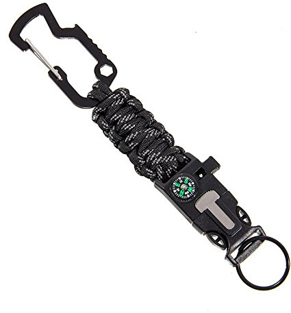 Outdoor Survival Kits, 7-Core Paracord Key Chain Emergency Sports Gear with Carabiner Buckle, Compass, Rescue Whistle, Bottle Opener, Fire Starter for Mountaineering Cycling Camping Hiking
