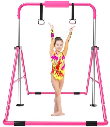 Safly Fun Foldable Gymnastics Bar for Kids, Adjustable 35-51, Sturdy 145 lbs Capacity, Easy-to-Assemble, Gymnastics Equipment for Kids for Indoor/Outdoor Training