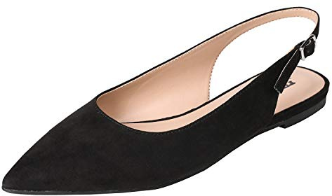 Feversole Womens Flat Pointed Toe Slingback Shoes， Ballerines avec Boucle et Sangle de Cheville Suède Pointue Talon Ouvert Design Élégant pour Femmes 36-40 EU