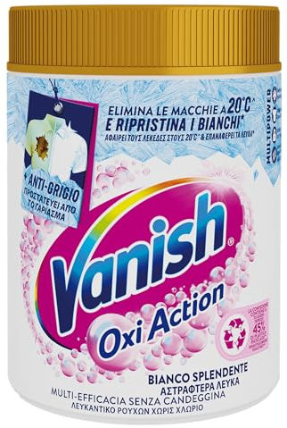 Vanish Oxi Action Multipower Polvere Bianco Splendente, Smacchiatore per Capi Bianchi, 1 Confezione da 1Kg per Bucato, Additivo Lavatrice Multiazione senza Candeggina