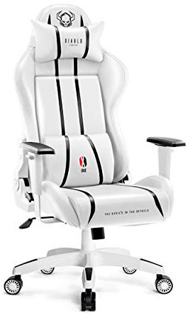 Diablo X-One 2.0 Chaise De Gaming Gamer Fauteuil Siege De Bureau Accoudoirs Réglables Design Ergonomique Cou/Coussin Lombaire Blanc Normal (L)