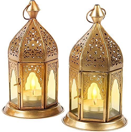 Orientalische Laternen 2er Set Laterne Basem Klar | 2X Orientalisches Windlicht aus Metall & Glas in Klar | Marokkanische Glaslaterne für draußen als Gartenlaterne