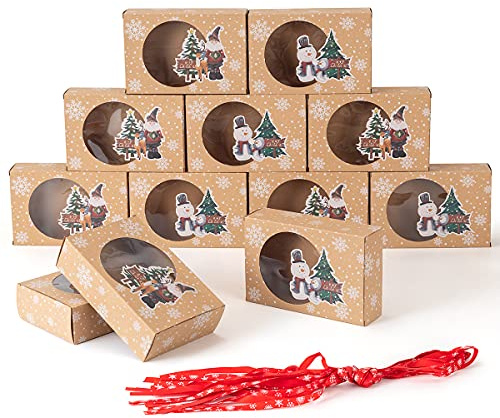 TESTYU Förpackning med 12 kakor till jul, kex förpackning vinåttad låda, kakburk med fönster för bageri, choklad, chokladlåda förpackning, storlek 18 x 12 x 5 cm
