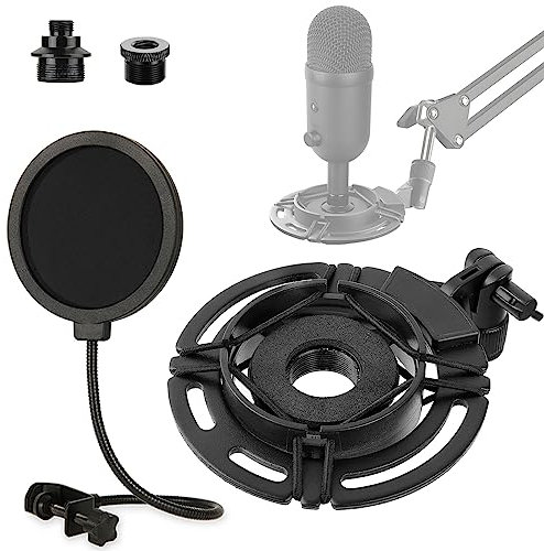 Rigych Mikrofon Shock Mount für Razer Seiren V2 X Mic, Professionelle Mikrofonspinne Halterung Clip mit Pop-Filter und 5/8 auf 3/8 Schraube Adapter für Studioaufnahmen und Streaming