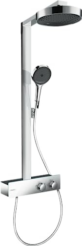hansgrohe Rainfinity - wassersparendes Duschsystem (EcoSmart) mit Thermostat, Regendusche mit Armatur, Handbrause (3 Strahlarten inkl. PowderRain), Schlauch, Brausestange & Kopfbrause, Chrom, 28742000