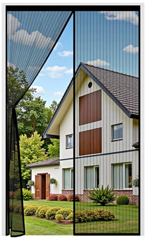 Auxmir Moustiquaire Porte Fenêtre Épaisse 60x180cm Maille Très Fine Dense, Moustiquaire Porte Fermeture Aimantée Magnétique Automatique, Rideaux Anti Mouches et Insect, Bande Adhésive Sans Perçage