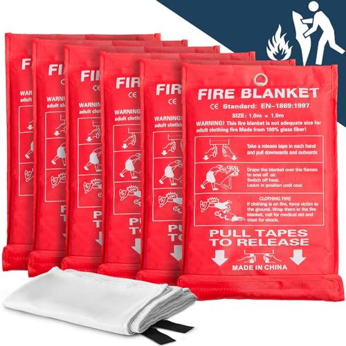 OHZOIRIC Feuerlöschdecken für den Notfall zu Hause, Feuerdecken zum Ersticken eines Küchenfeuers, 101,6 x 101,6 cm, Notfall-Feuerdecke, 6 Stück, Fiberglas-Feuerdecke für Küche, Camping, Auto,