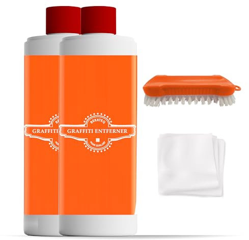Graffiti-Entferner Reinigungsset 2 x 0,75l + Bürste + Vliestuch - Sprühlacke Graffiti Filzstift Farbe Lack Entferner geruchsmild schnell und gründlich - Abbeizer, Lackentferner - BEKATEQ LS-717