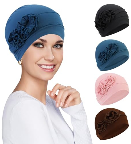 XEPST 4 Pièces Turbans Femme, Chapeaux Nuit pour Femmes, 4 Couleurs
