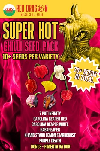 Super Hot Chilli Seed Variety Pack – 7 Super Hot Pepper Variety Seeds Including The Carolina Reaper – 70 Super Hot Seeds - (Superhot Variety Pack 2)