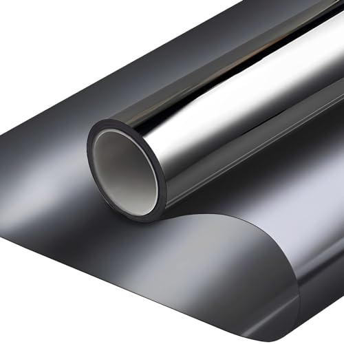 Qobobo Pellicola Specchio per Vetri Finestre Oscurante Adesiva Privacy 90 x 200 cm - Isolamento Termico, Satinata, Anti UV - Argento Nero