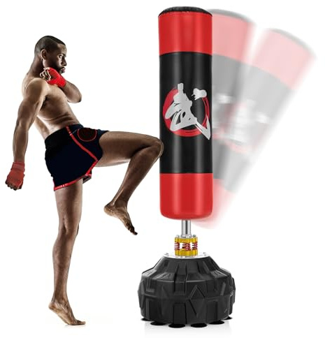 GYMAX Punching Bag for Adults, 70” Punching Stand with Suction Cup Base, TPR Shock Absorber & Multi-Layer Construction, Standing Punching Bag, Heavy Duty Boxing Equipment for Kickboxing MMA Muay