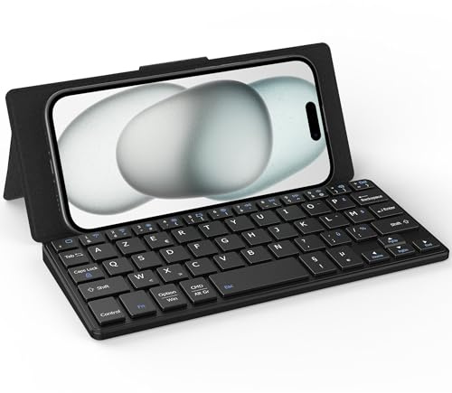 CACOE Clavier Bluetooth Pliable, Mini sans Fil Double Canal, [AZERTY] Bluetooth avec Support,Mini Clavier Ultra Plat, Compatible avec iPad/Phone/Tablette, Android, Windows, Noir