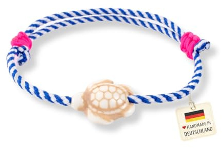 happymaker - Segeltau Armband Damen, Schildkröte Armband, Sommer Armband Damen mit neon Knoten, größenverstellbar, wasserfest und handmade in Deutschland