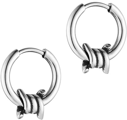 HZMAN Barbed Wire Hoop Earring for Men Women Retro Gothic Stainless Steel Small Lightweight Thorns Hinged Huggie Hoop Earring Jewelry Gift