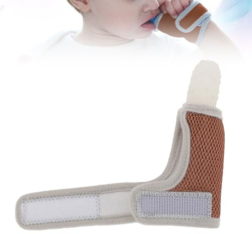 Chupar el pulgar para destetar, anti masticar los dedos, parada de chupar el pulgar, protección de dedos de silicona, malla transpirable, tratamiento ajustable para chupar el pulgar con puntos de