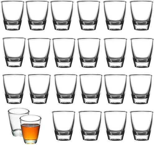 OUTALIZ 24 PCS Vasos De Chupito, Vasos de Chupito de 35 ml, Vaso de Vidrio Templado, Vaso Para Beber Directamente, con Base Gruesa, Para Aguardiente, Vodka, Ouzo, Sambuca, Apto para Lavavajillas