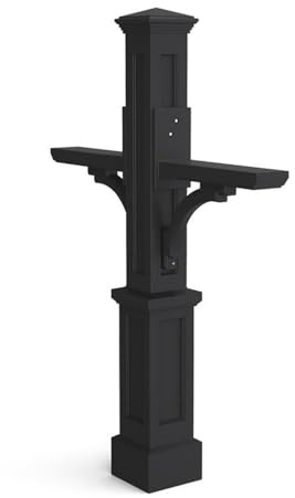 Pemberly Row Contemporary Double Plastic Mail Post, 56.5 H x 41 W x 8 D, Black Finish, UV-Resistant Polyethylene Resin, Decorative Sleeve with 2 Support Arms, Weatherproof Mailbox Accessory