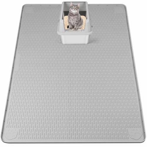 Bartuke Alfombrilla para Arena de Gato, XXL Extra Grande 50 x 35 Alfombrilla de Silicona Atrapadora de Arena para Control de Dispersión, Suave para las Patas del Gatito, Fácil de Limpiar (Gris)