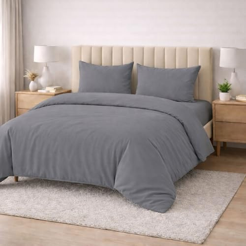 Meteorwi Home - Funda Nordica Cama 90 Microfibra Cepillada Suave – Juego de 3 Piezas con Funda de Edredon 150x220cm, Sabana Bajera 90x200cm, 1 Funda de Almohada 45x70cm (Gris Oscuro, Cama 90cm)