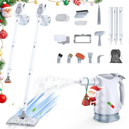 10-in-1 Steam Cleaner, Steam Mop & Detachable Handheld Steam Cleaner, 320ml Water Tank, 10s Fast Heating, Portable Steamer for Kitchen, Floor, Tiles, Window, BBQ Grill, Car, Bright White