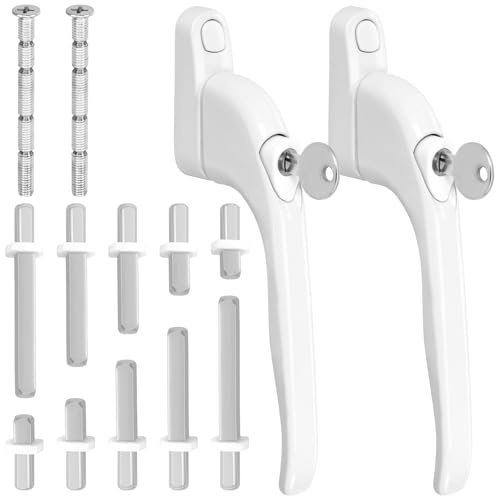 Lot de 2 poignées de fenêtre verrouillables universelles en alliage de zinc avec clé et tige carrée - Poignée de porte de balcon - Sécurité enfant pour fenêtre
