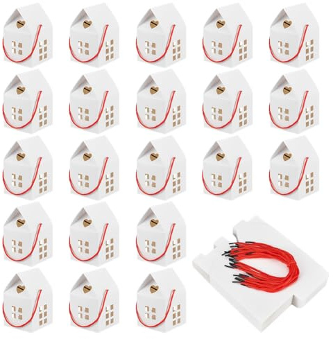 BENECREAT 50-pack presentlådor med fönsterdesign, 8 x 8 x 12,8 cm/3 x 3 x 5 tum husformad festpresentask för bröllop jul födelsedag godisgodis godis
